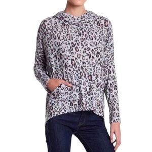 Sundry Draped Leopard Print Hoodie Top Gray Size 1 Small